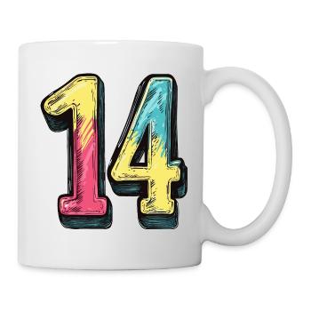 14 Zahl Bunt - Tasse - Weiß - Rechts