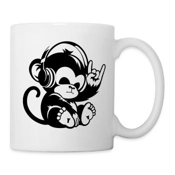 Rock Affe mit Kopfhörer und Rock-Handzeichen - Tasse - Weiß - Rechts
