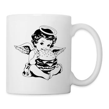 Burger Engel – Cherub isst Hamburger Vintage - Tasse - Weiß - Rechts