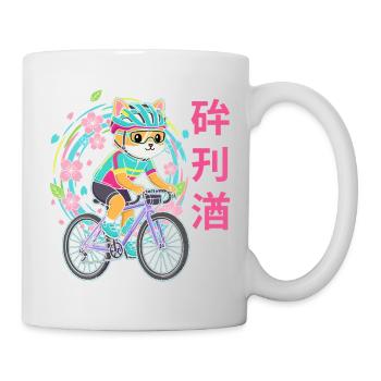 Neon-Katzenradfahrer mit Blüten - Tasse - Weiß - Rechts
