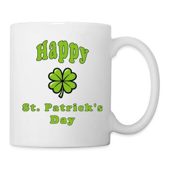 Happy St. Patrick's Day - Grünes Kleeblatt - Tasse - Weiß - Rechts