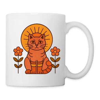 Chat du soleil avec couronne de fleurs - Mug blanc - blanc - Droite