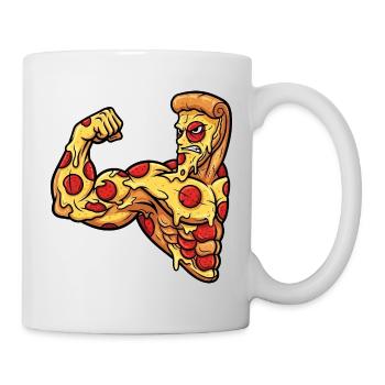 Muscular Cartoon Pizza Salami Bodybuilder Fitness - Mug - white - Right