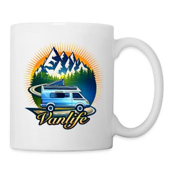 Vanlife Camper Illustration Bergmotiv  - Tasse - Weiß - Rechts