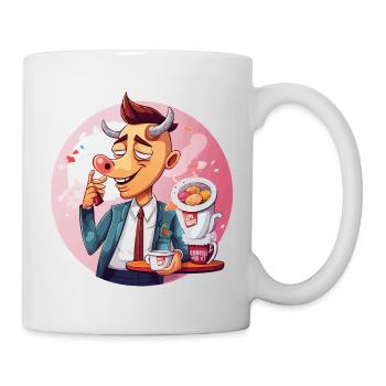 Büro-Bulle mit Kaffee und Kuchen - Tasse - Weiß - Rechts