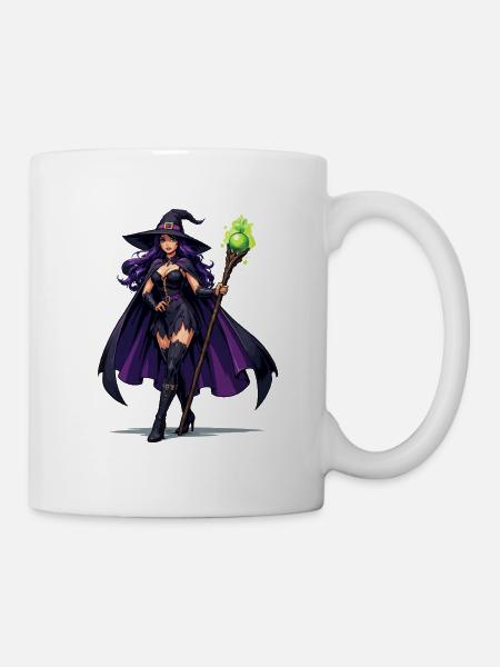 Violette Hexenkunst mit Stab - Tasse - Weiß