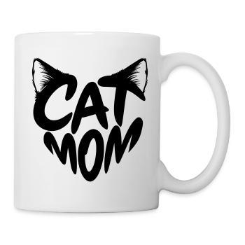 Cat Mom, Katzenmama Herz Typo mit Katzenohren - Tasse - Weiß - Rechts