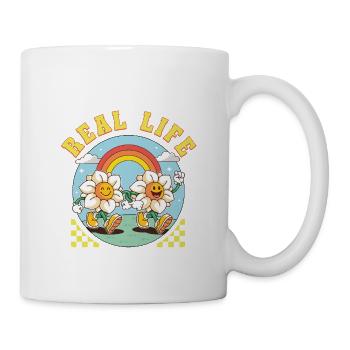 Be Happy in Real Life – Retro Blumen Vibes - Tasse - Weiß - Rechts