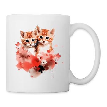 Wasserfarbene Kätzchen Duo Blüten - Tasse - Weiß - Rechts