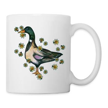 Portrait fleuri de canard - Mug blanc - blanc - Droite
