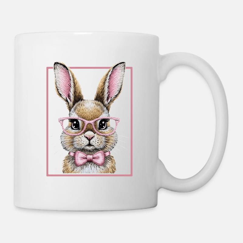 Cute Bunny with Glasses – Funny Bunny Design - Mug - white