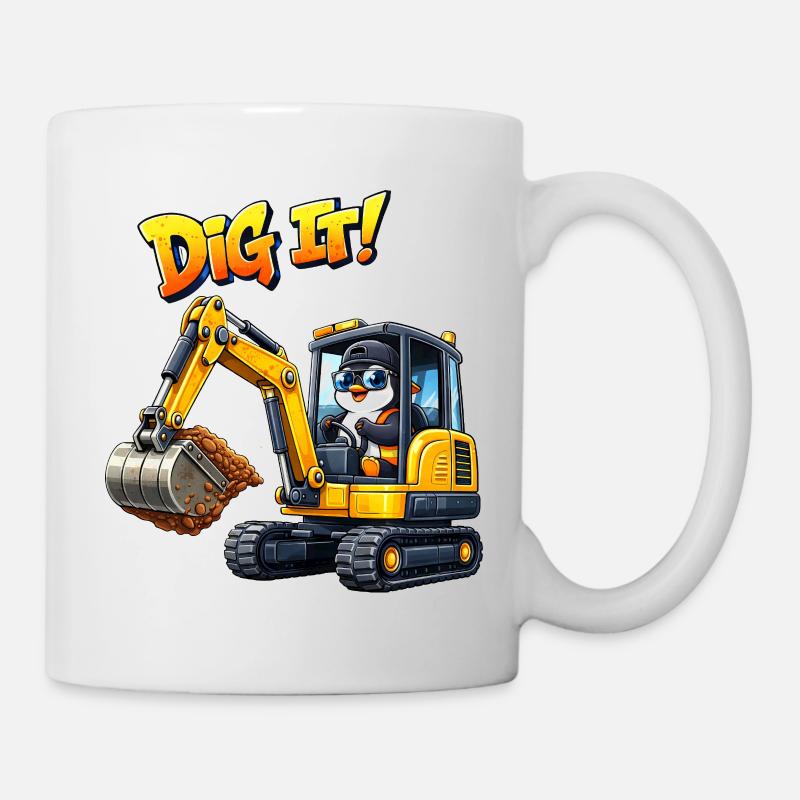 Süßer Pinguin Cartoon Baggerfahrer Baugeräteführer - Tasse - Weiß