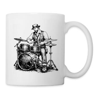 Vintage Drummer Noir Illustration - Tasse - Weiß - Rechts
