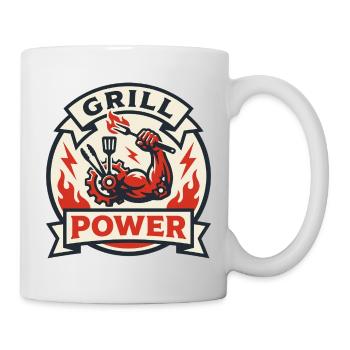 Power of the grill muscular arm flames barbecue - Mug - white - Right