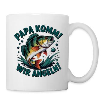 Papa Komm Wir Angeln Fischmotiv - Tasse - Weiß - Rechts