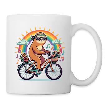 Flower Power Sloth on Bicycle Rainbow Sun - Mug - white - Right