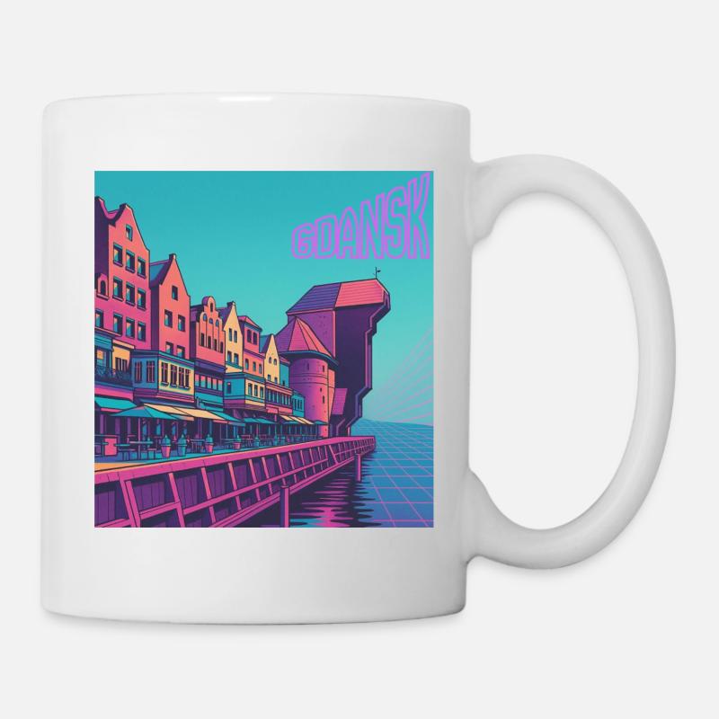 Gdansk Hafen Neon Farben - Tasse - Weiß