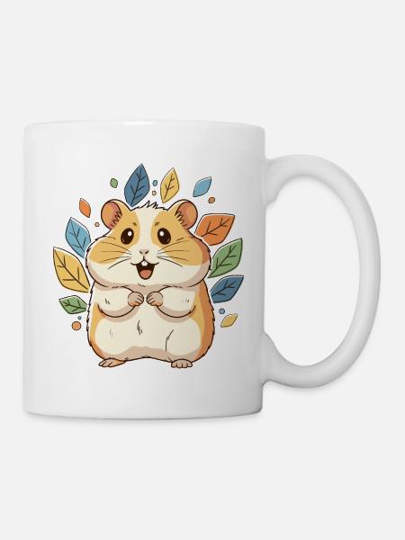 Kuscheliger Hamster mit Herbstblättern - Tasse - Weiß