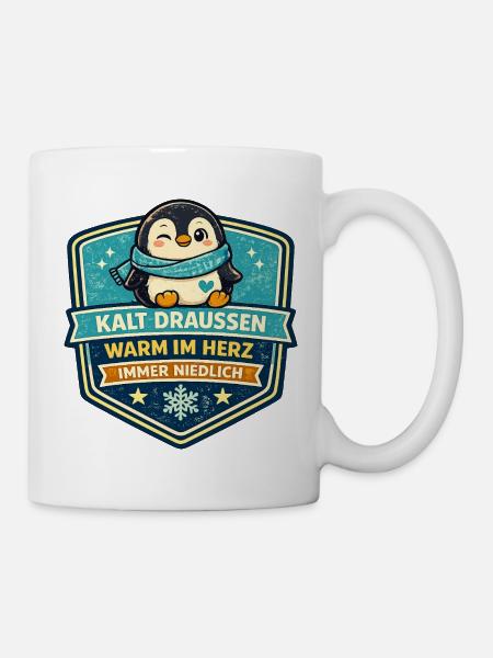 Kalt Draußen Warm Im Herz Pinguin - Tasse - Weiß