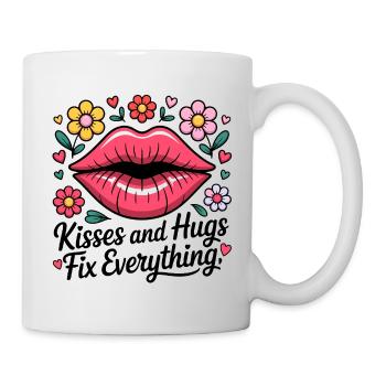 Kisses and hugs heal everything - Mug - white - Right