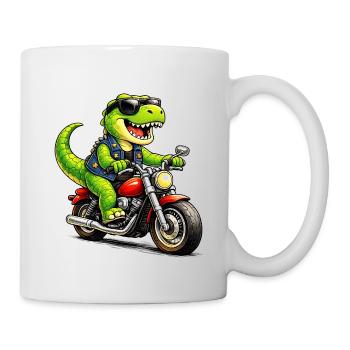Biker-Dinosaurier  - Tasse - Weiß - Rechts