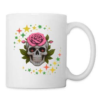 Yeux rouges, design de t-shirt crâne et roses. - Mug blanc - blanc - Droite