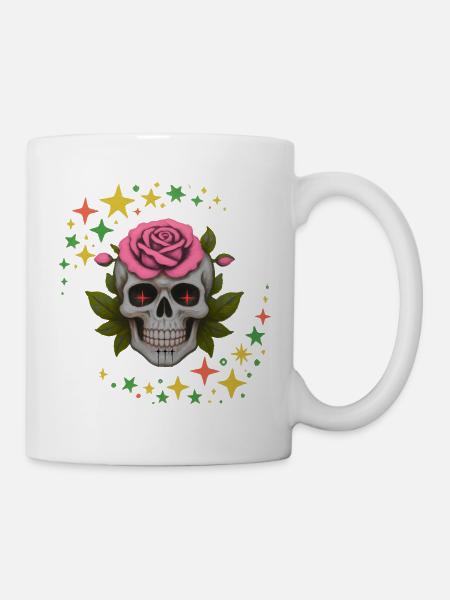 Red eyes skull and roses T-Shirt design. - Mug - white