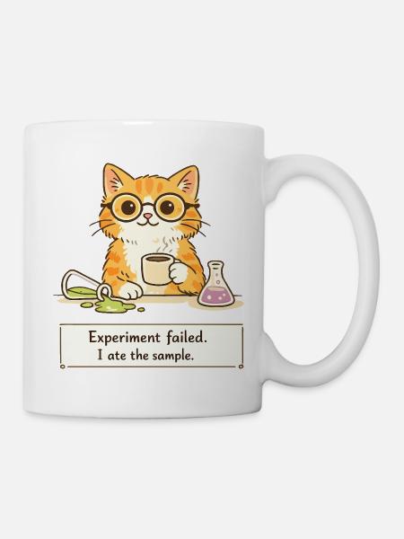 Chat scientifique. L’expérience a échoué. J’ai mangé l’échantillon - Mug blanc - blanc