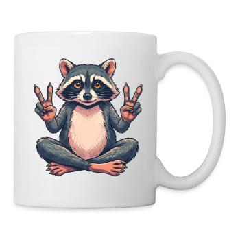 Waschbär Peace - Süßes Tier Motiv - Tasse - Weiß - Rechts