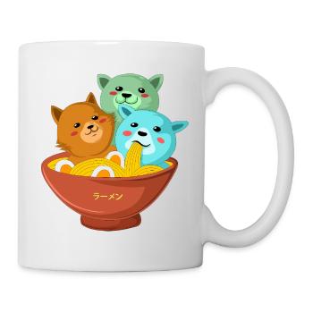 Kawaii Three Cats Ramen Shirt - Mug - white - Right