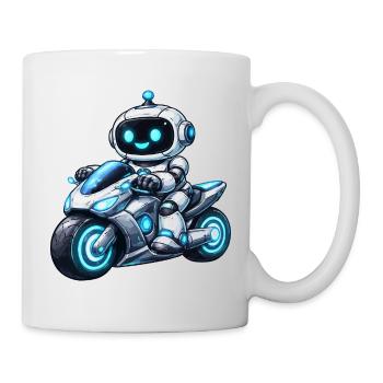 Roboter auf Motorrad - Tasse - Weiß - Rechts