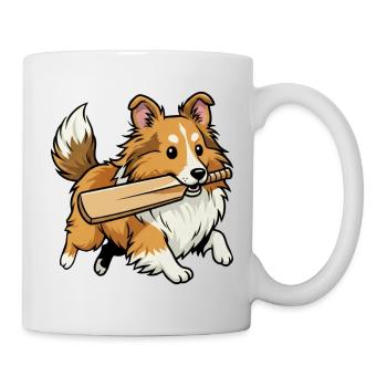 Chien de berger des Shetland avec une batte de cricket - Mug blanc - blanc - Droite