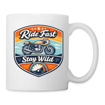 Ride Fast Stay Wild Motorrad Badge - Tasse - Weiß - Rechts
