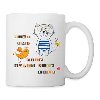 Katze und Vogel - Tasse - Weiß - Rechts