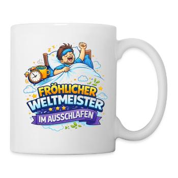 Schlafweltmeister im Ausschlafen - Tasse - Weiß - Rechts
