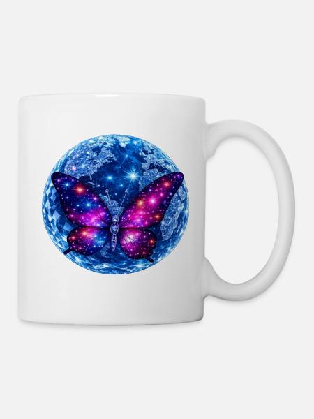 Erdharmonie – Universum des kosmischen Schmetterlings - Tasse - Weiß