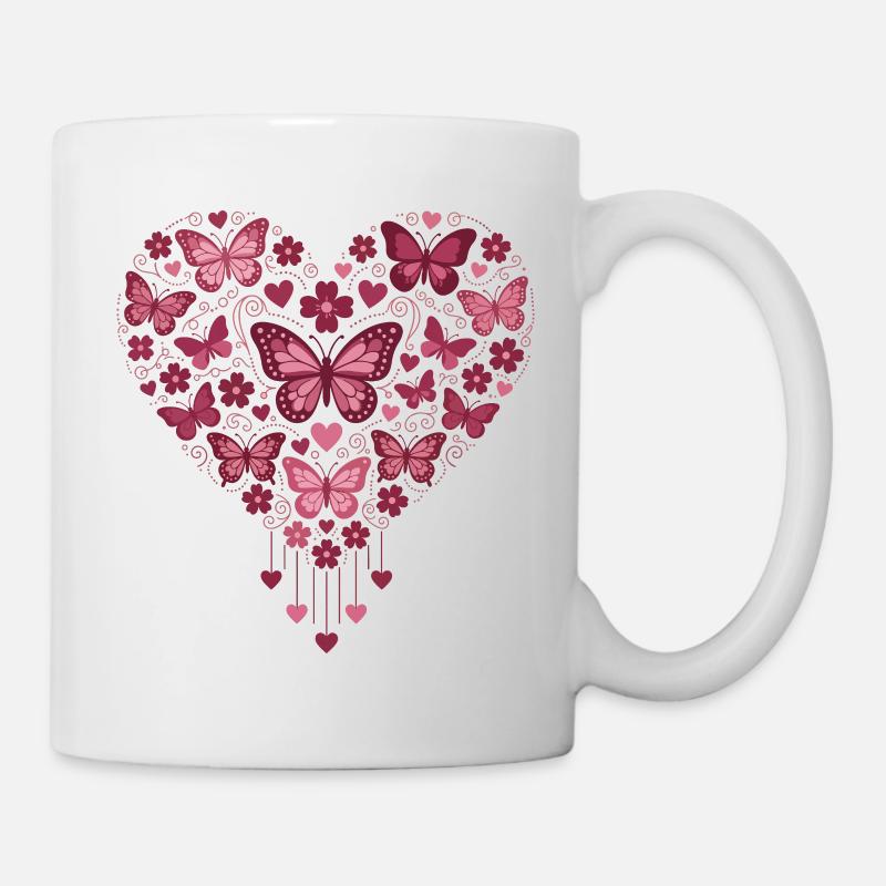 Butterfly Heart Floral Glow - Mug - white