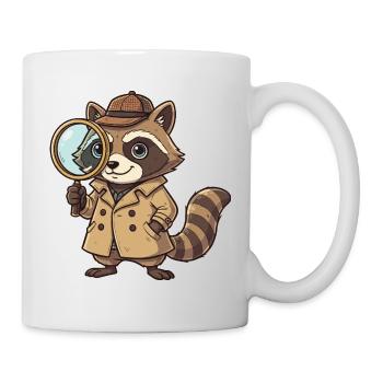 Waschbär Detektiv mit Lupe - Tasse - Weiß - Rechts