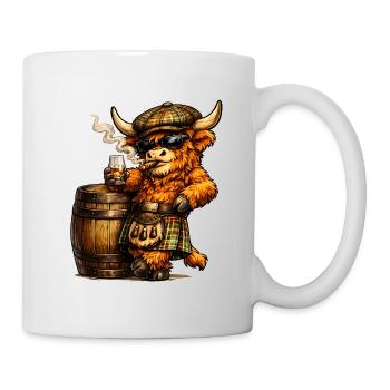 Highland Cattle with Whisky Barrel and Cigar - Mug - white - Right