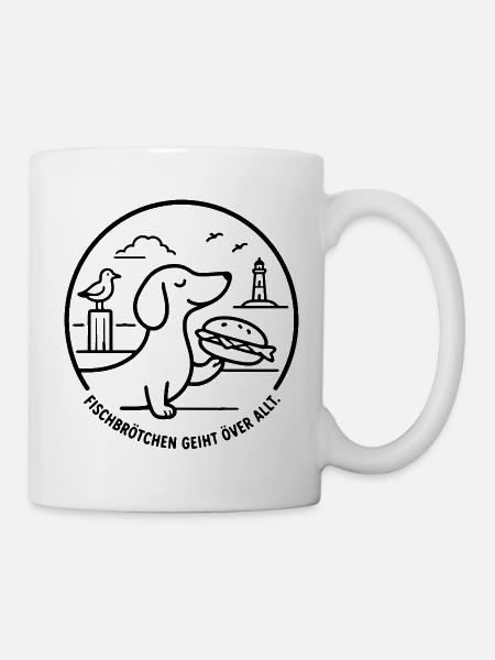 Fischbrötchen geiht över allt! moinDackel - Tasse - Weiß