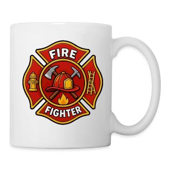 Emblème du casque de pompier avec hache - Mug blanc - blanc - Droite