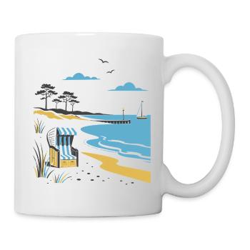 Küstenidylle: Strandstuhl und Düne - Tasse - Weiß - Rechts