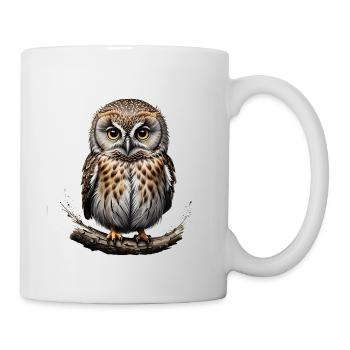 Tawny Owl Portrait on Branch - Mug - white - Right