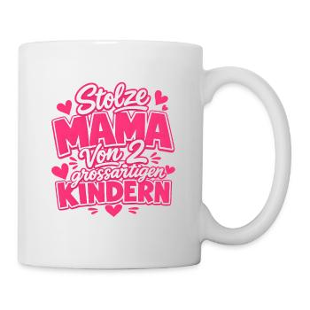 stolze Mama von 2 Kindern Mutter von 2 Kindern  - Tasse - Weiß - Rechts