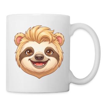 Visage de paresseux de dessin animé avec des cheveux cool - Mug blanc - blanc - Droite