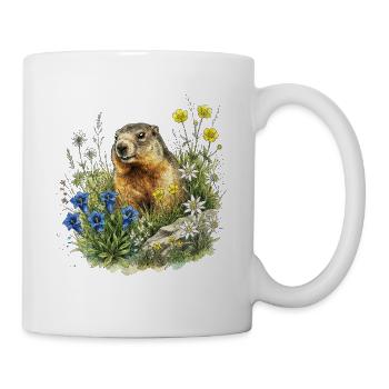 Marmotte alpine Edelweiss Aquarelle naturelle - Mug blanc - blanc - Droite