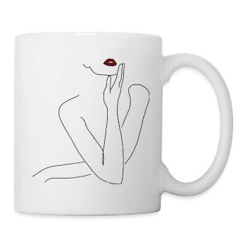 Femme élégante - Pose esthétique - aux lèvres rouges - Mug blanc - blanc - Droite