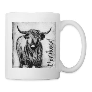 Village Child with Cow - Hand Carved Print Template - Mug - white - Right