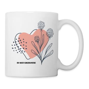 Herzblume Linienkunst du bist einzigartig - Tasse - Weiß - Rechts