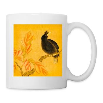 Schwarzer Singvogel auf gelben Blüten - Tasse - Weiß - Rechts